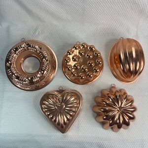 Vintage Decorative Copper Metal Kitchen Jello Cake Molds Set of 5 Wall Hanging